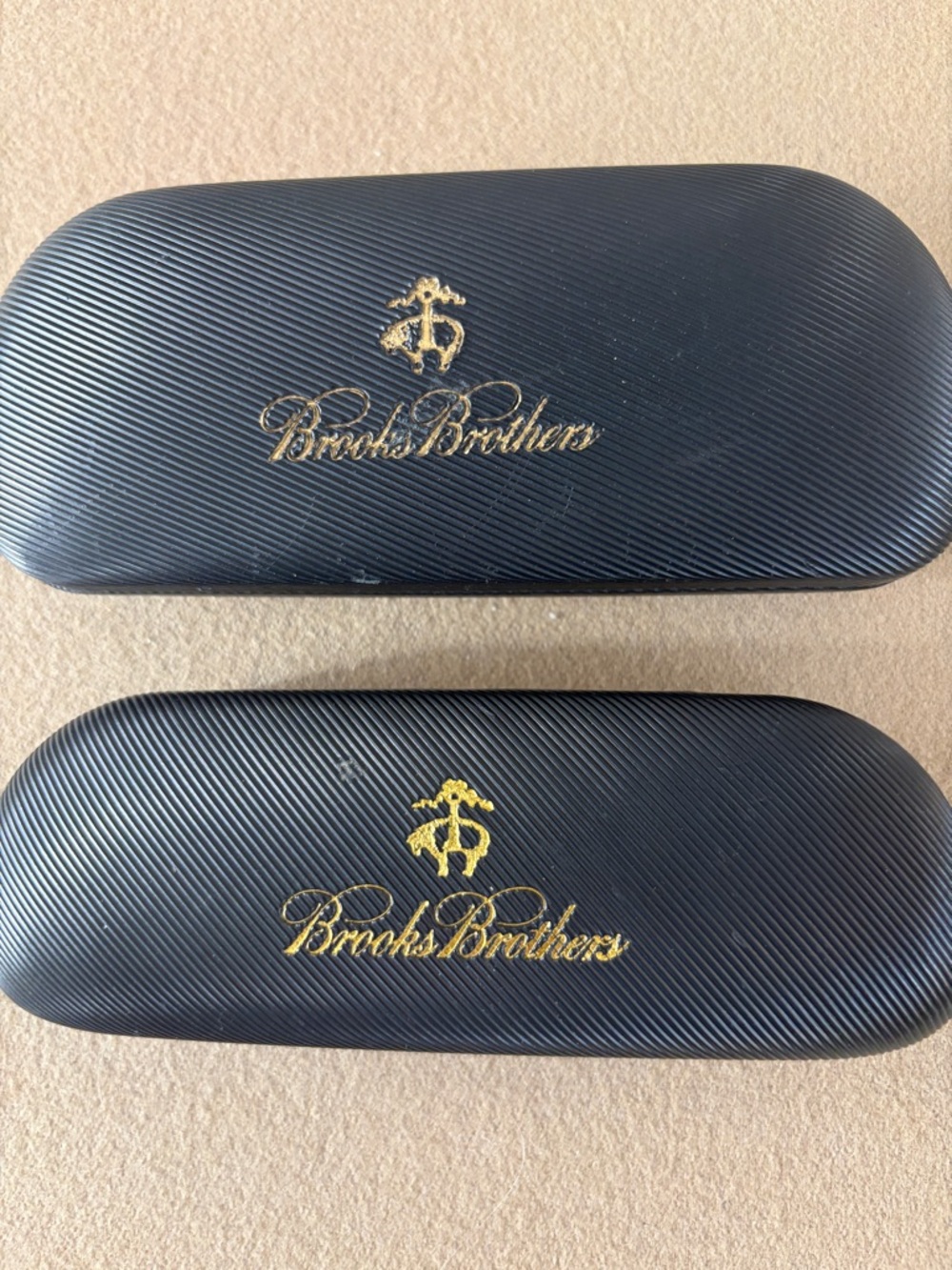 TWO Brooks Brothers Black Eyeglass Case with Gold Logo Duo